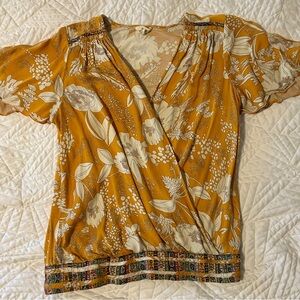 Anthropologie Tiny Floral Surplice Blouse Top